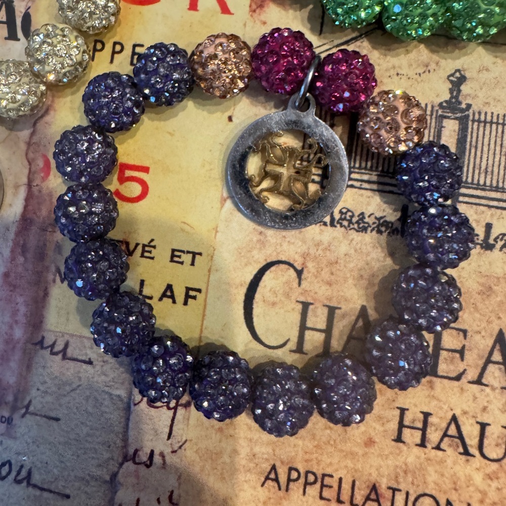 NEW 3 RUSTIC CUFF Elegant Beaded BEDAZZLED Bracelets- Green, Purple, Gold - Picture 3 of 5